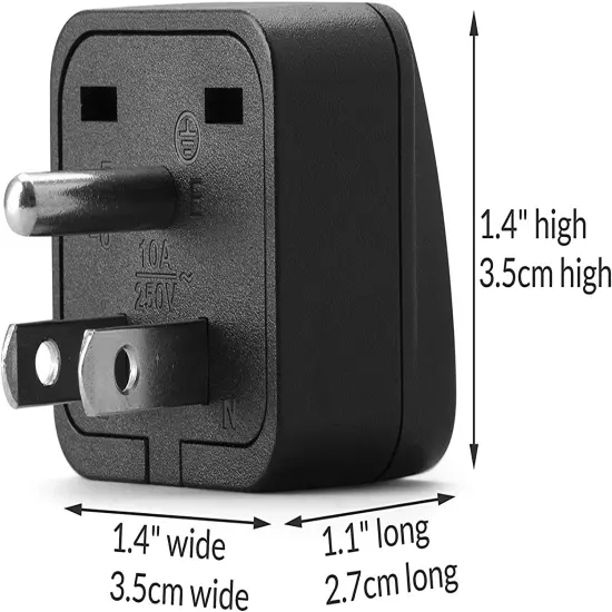 US Travel Plug Power Outlet Adapter - EU, AU, UK, NZ, CN, IN to USA (Type B)