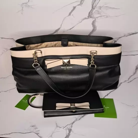 Kate Spade New York Hancock Park Maryanne Black Leather tote handbag With Wallet