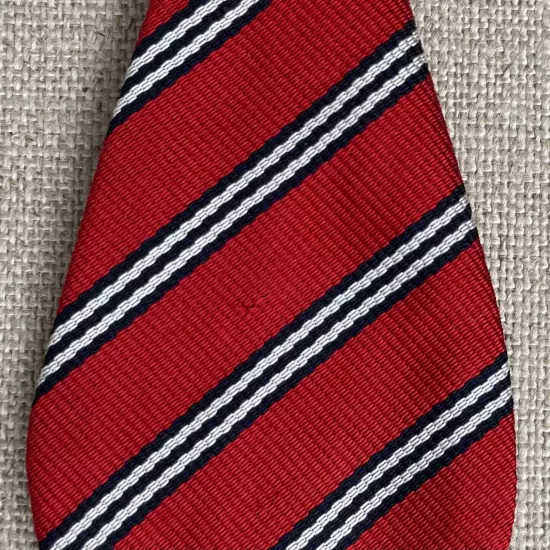 Vintage Silk Bow Tie Red, White Navy Stripe Self-Tie Adjustable 2”