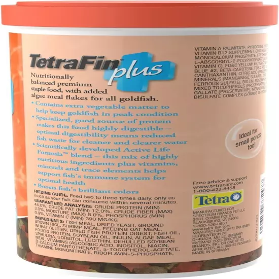 TetraFin Plus Goldfish Flakes 7.06 Ounces, Balanced Diet, With Algae To Promote 