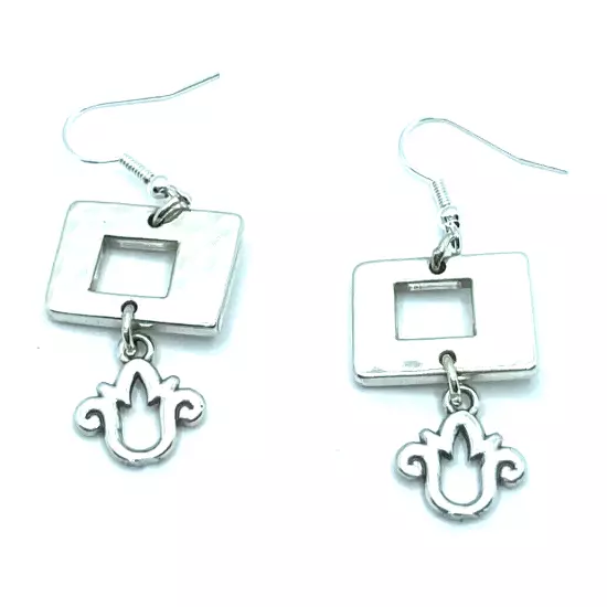 Brighton PIAZZA Hammered Squares/Rectangles Tulip Flowers Silver Custom Earrings