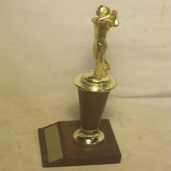 vintage golf trohpy metal golfer wood base plastic club award golfing figure