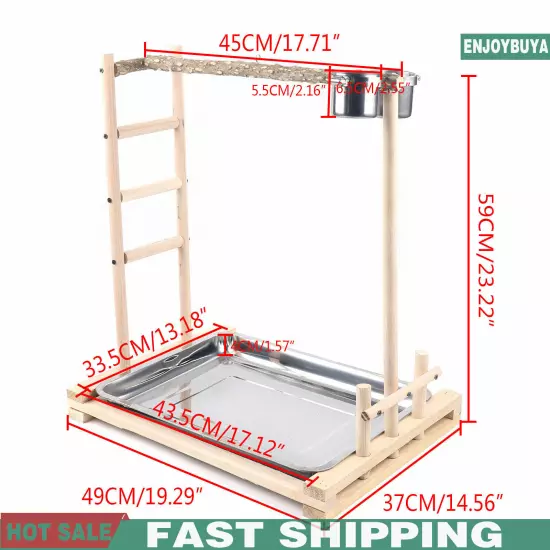 49*37*59cm Wood Bird Stand Large Parrot Perch Playstand w/Steel Tray 2*Bowl USA