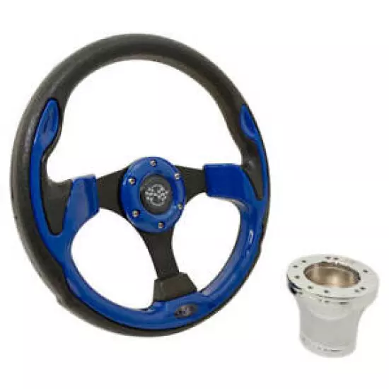 Club Car Precedent Golf Cart Blue Rally 12.5 Steering Wheel and Chrome Adapter