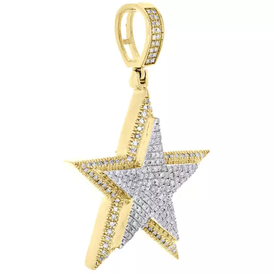 10K Yellow Gold Round Diamond 5 Point Star Pendant 1.50" Pentagram Charm 1/2 CT.