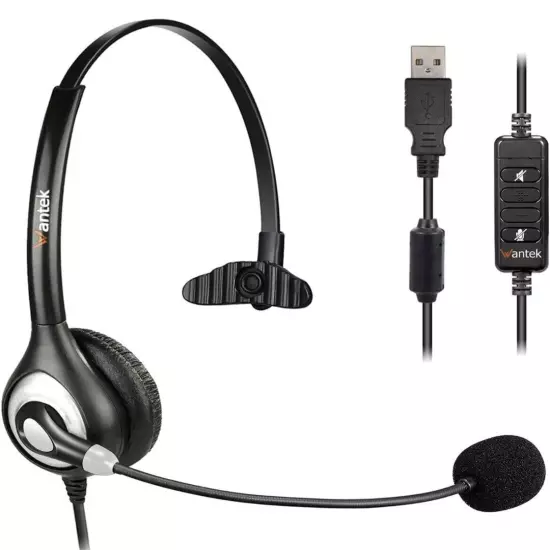 USB Headset with Microphone Noise Cancelling & Audio Controls, Computer.