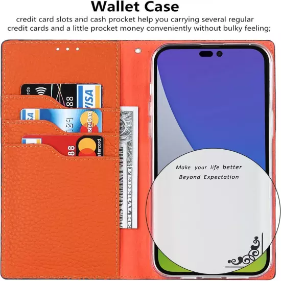 Compatible with iPhone 15 Pro Max Wallet Case RFID Blocking Leather Magnetic