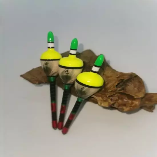 Handmade Perch Bobber Fishing Floats Vintage Inlaid Set Of 3