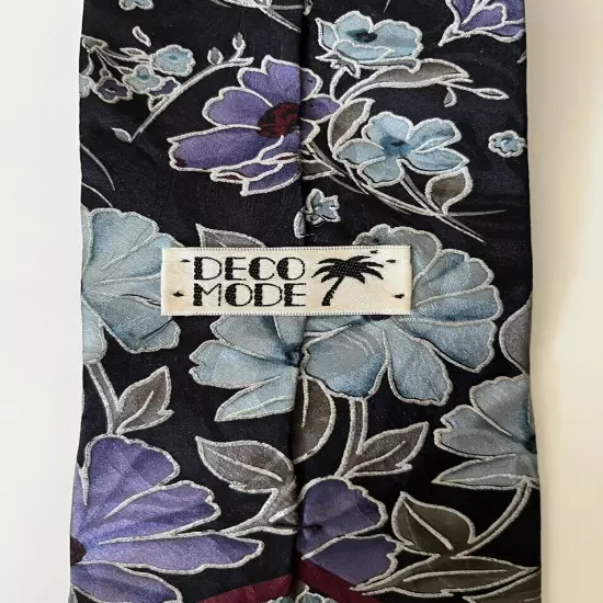 Deco Mode Flower Mens Tie Black Purple Blue Vintage