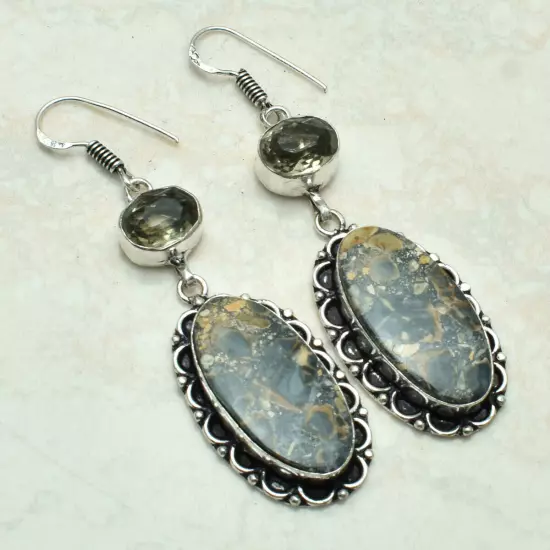 Brecciated Mookaite Green Amethyst Drop Dangle Earrings Jewelry 2.48" AE-54296