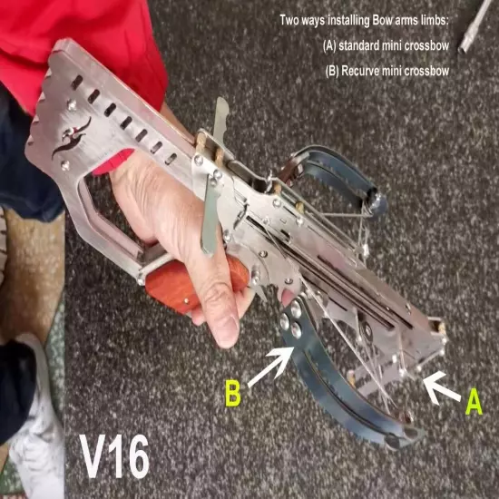 V16 Mini Shooting Recurve Bow Toy Comes Two Ways to install limbs