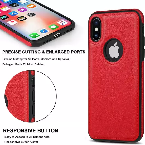 For iPhone X XR Xs Max Shockproof Leather Premium Slim Case Non-Slip Grip Cover