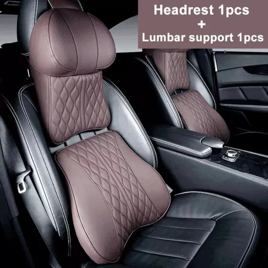 Car Leather Headrest Lumbar Support Rest Neck Pillow Back Cushion Waist Supports