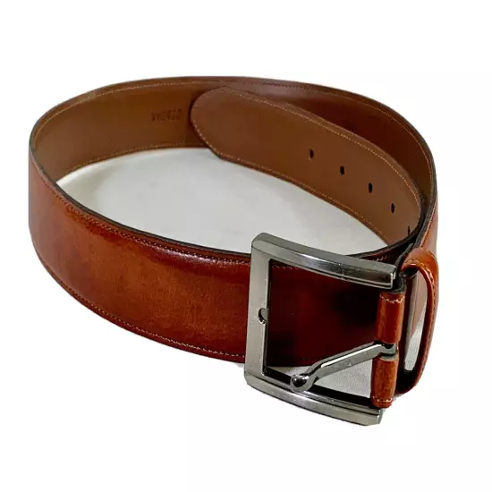 NEW size 34 men's brown leather belt made in Canada gray tone buckle no tags