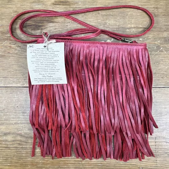 McFadin Stacy & Laurie Red Fringe Handmade Lether Crossbody Bag