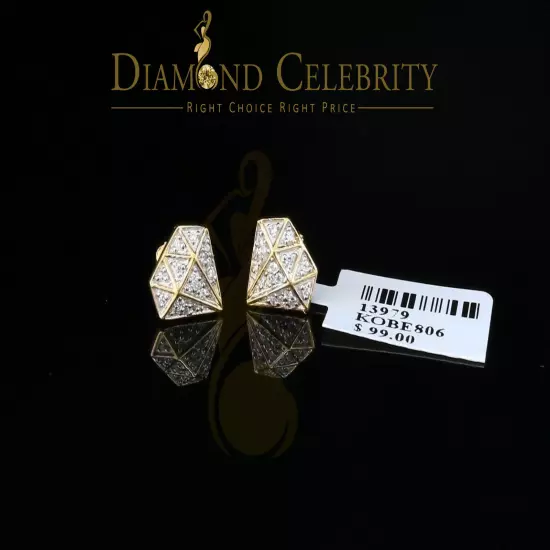 0.24ct Cubic Zirconia 925 Yellow Silver Women's & Men's Hip Hop Stud Earrings