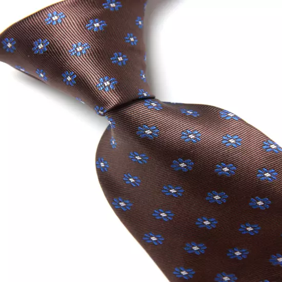 New Classic Polka Dot Brown Blue JACQUARD WOVEN 100% Silk Men's Necktie Tie