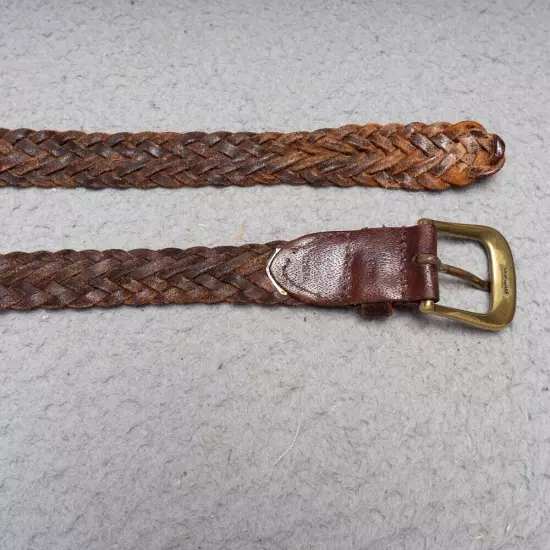 Dockers Brown Leather Belt Mens Sz 38 Woven Braided Brass Buckle Casual Golf