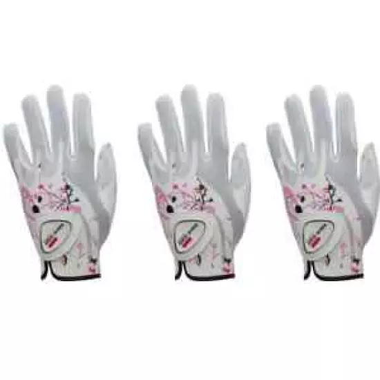 BIRDIE TOWN PINK BUTTERFLY LADIES Set of 3 LEFT GOLF GLOVES One Size Fit All