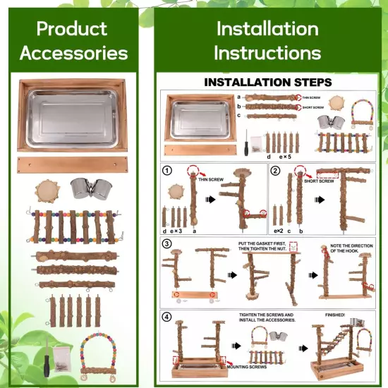 Bird Playground, Bird Perch Play Stand, Bird Conure Parakeets Parrots Cockati...