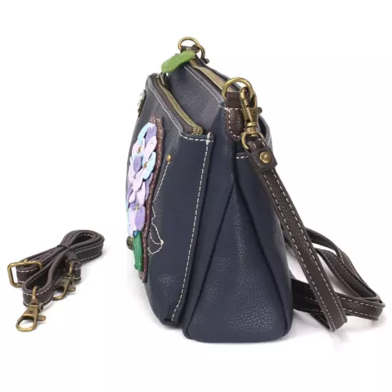 NEW CHALA NAVY BLUE HYDRANGEA FLOWER DELUXE CROSSBODY CELL PHONE PURSE BAG RFID