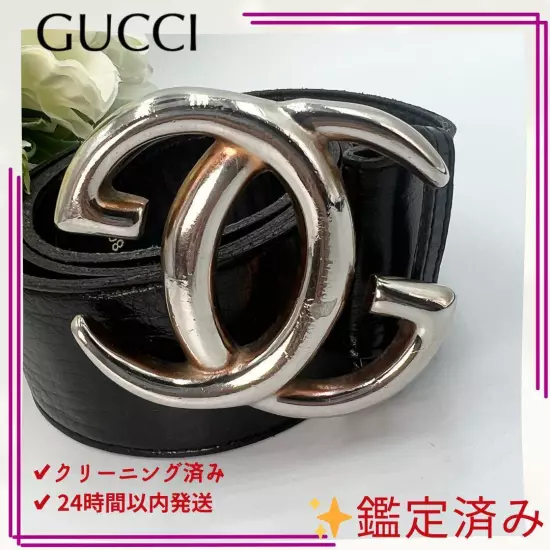 Very popular GUCCI belt leather GG logo buckle gold hardware