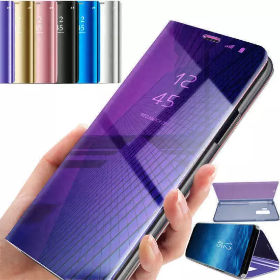 For Samsung S8 S9 - Mirror Flip Leather Case, Slim Stand Phone Cover AU