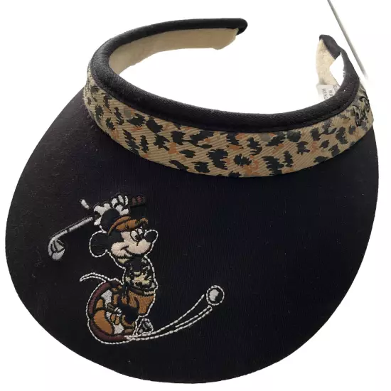 Disney Golf Minnie Mouse Visor Hat Cap Vintage Black Leopard Print Headband