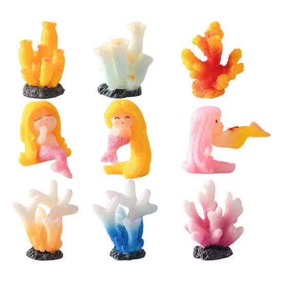 Cute Micro Colorful Artificial Coral Mermaid Resin Ornament Fish Tank Decorat Sn