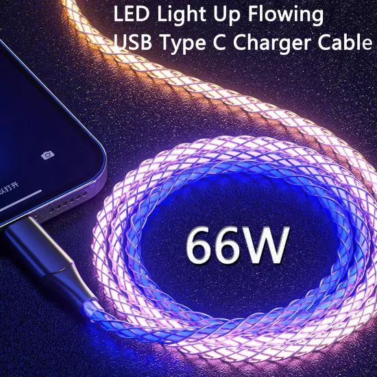 3Ft 66W Led Light up Glowing USB C to USB C Cable,Aluminum Shell Fast