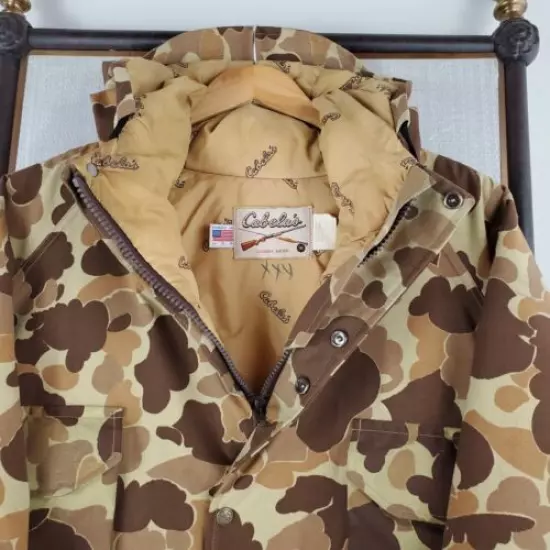 VTG CABELAS Size Large USA GoreTex Frogskin Camo Hooded Hunting Jacket Coat Mens