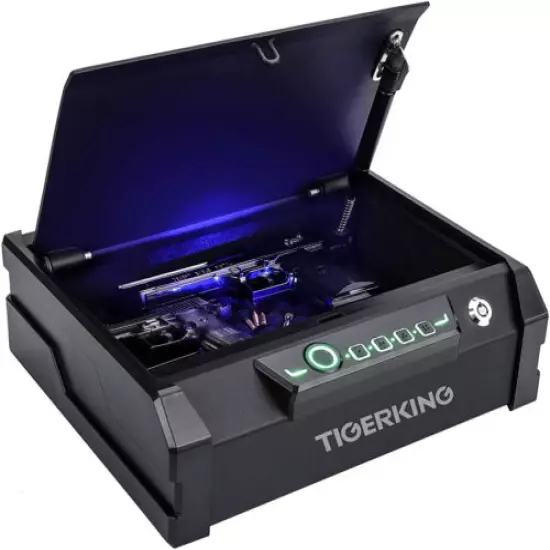 Biometric Gun Pistol Safe Metal Steel Box Case Firearm Secure Cable Fingerprint 