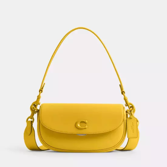 Coach Emmy Saddle Bag 23 - Glovetanned Leather/Silver/Canary ( Origin $395 )