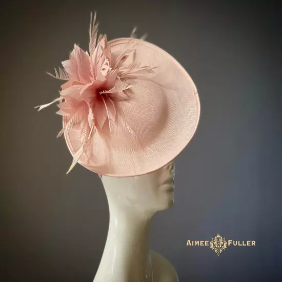 Kentucky Derby Fascinator Pink Satin Ivory White Rose Hat Royal Ascot Bridal Hat