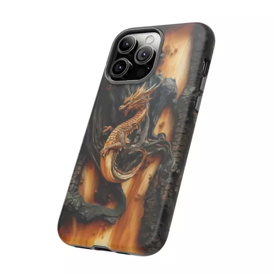 For iPhone, Samsung Galaxy, Pixel - Phone Case Cover - Carved Wood Dragon Print