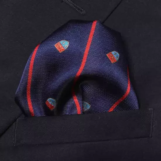 Gascoigne Pocket Square Blue Red Gold Heraldic Shield Striped Men's