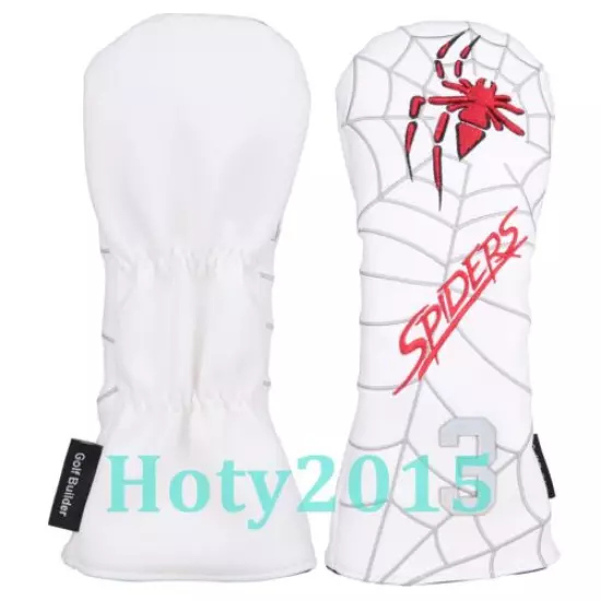 White PU and Spider Embroidery Golf Club Fairway Wood Head Cover 3 5 Wood Cover