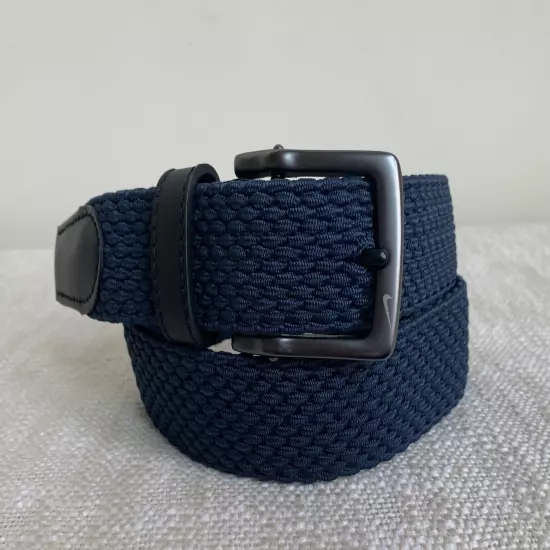 Nike Mens G-Flex Stretch Woven Golf Belt Small Dark Blue No-Hole Strap Buckle