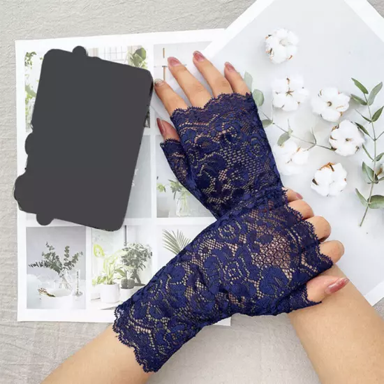 Women Short Lace Sheer Gloves Gothic Fancy Dress Party Ladies Fingerless Mittens