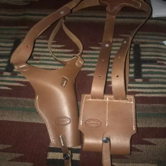 LEFT HAND FIT Colt Kimber 1911 Shoulder Holster & Mag Pouch Leather Vertical 2XL