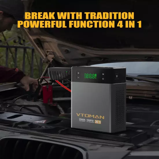 Car Jump Starter Portable Power Bank with Air Compressor 150 PSI Starting Device