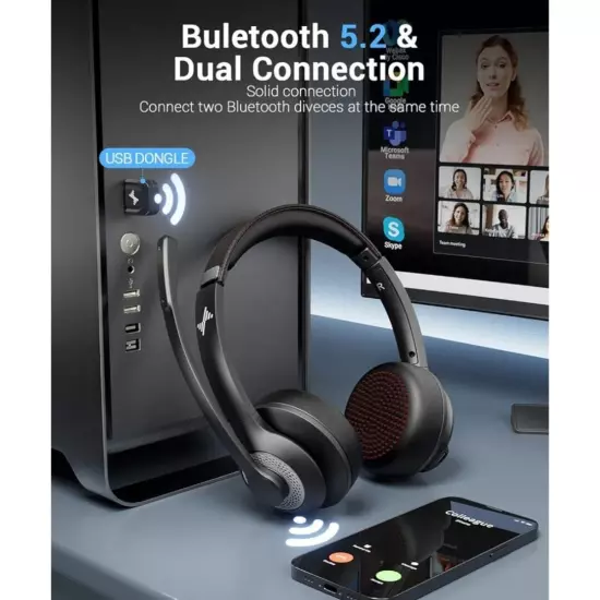 Wireless Headset AI Noise Cancelling Microphone Bluetooth Headset V5.2 Headphone