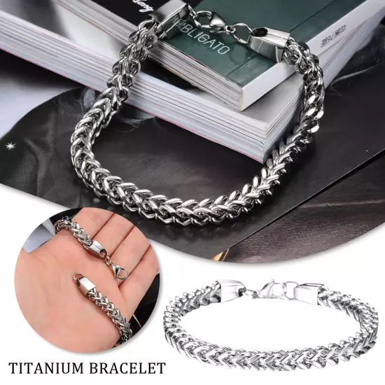 Men Silver Steel Bracelets Heavy Wristband Bangle Chains 2024 Jewelry N5B9