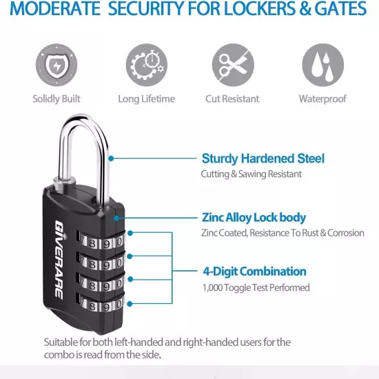 GIVERARE 4 Pack Combination Lock, 4-Digit Padlock Keyless, Resettable Luggage