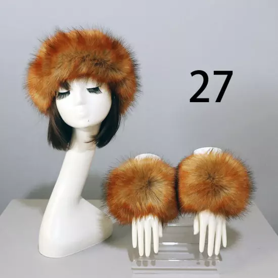 Women Wam Faux Fur Hat Cuff Set Winter Warmer Hat Arm Wrist Sleeve Gloves