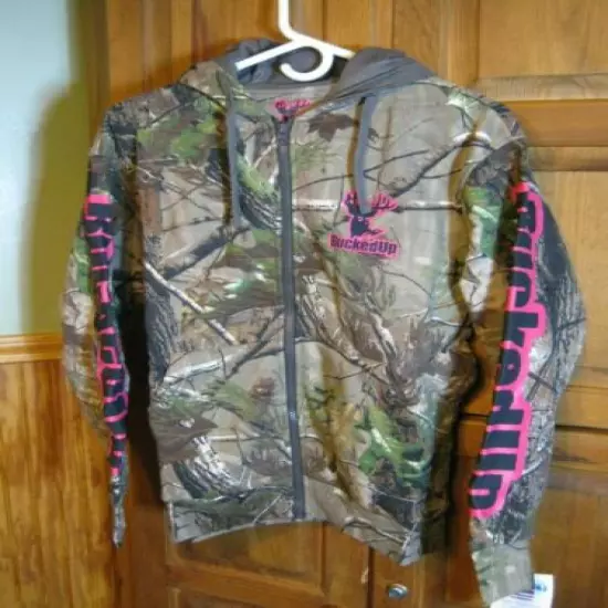 Bucked Up Zipper Hoodie Realtree APG Camo with Pink Logo Size Small