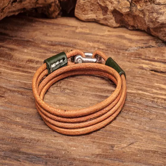 G619 Tan Men's Surfer Genuine Leather Cord Double Wrap Bracelet Bangle Cuff