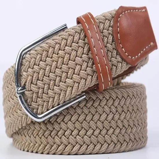 Mens Womens Belt Unisex Braided Elastic Stretch Fabric Enduring Woven Many Sizes