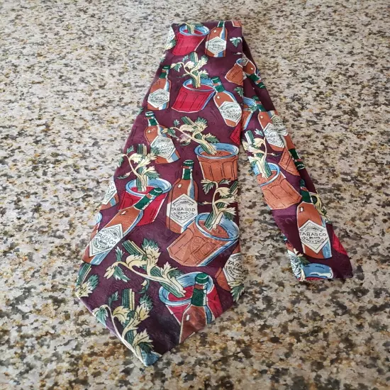 Vintage Tabasco Hot Sauce Bloody Mary Silk Tie Made in USA 