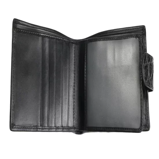 AUTHENTIC CROC SKIN MEN BIFOLD SNAP WALLET SHINY BLACK POCKET COIN SLOT SOFT NEW